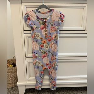 Posh Peanut Bamboo Bellamy Ruffled Cap Sleeve Henley Romper 18-24 Months